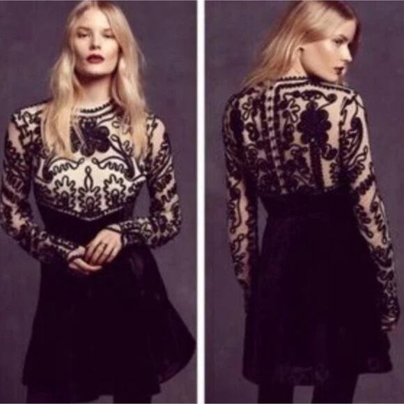 Free People Ginger Meadow Embroidered Velour Size 8 Dress - Picture 12 of 13